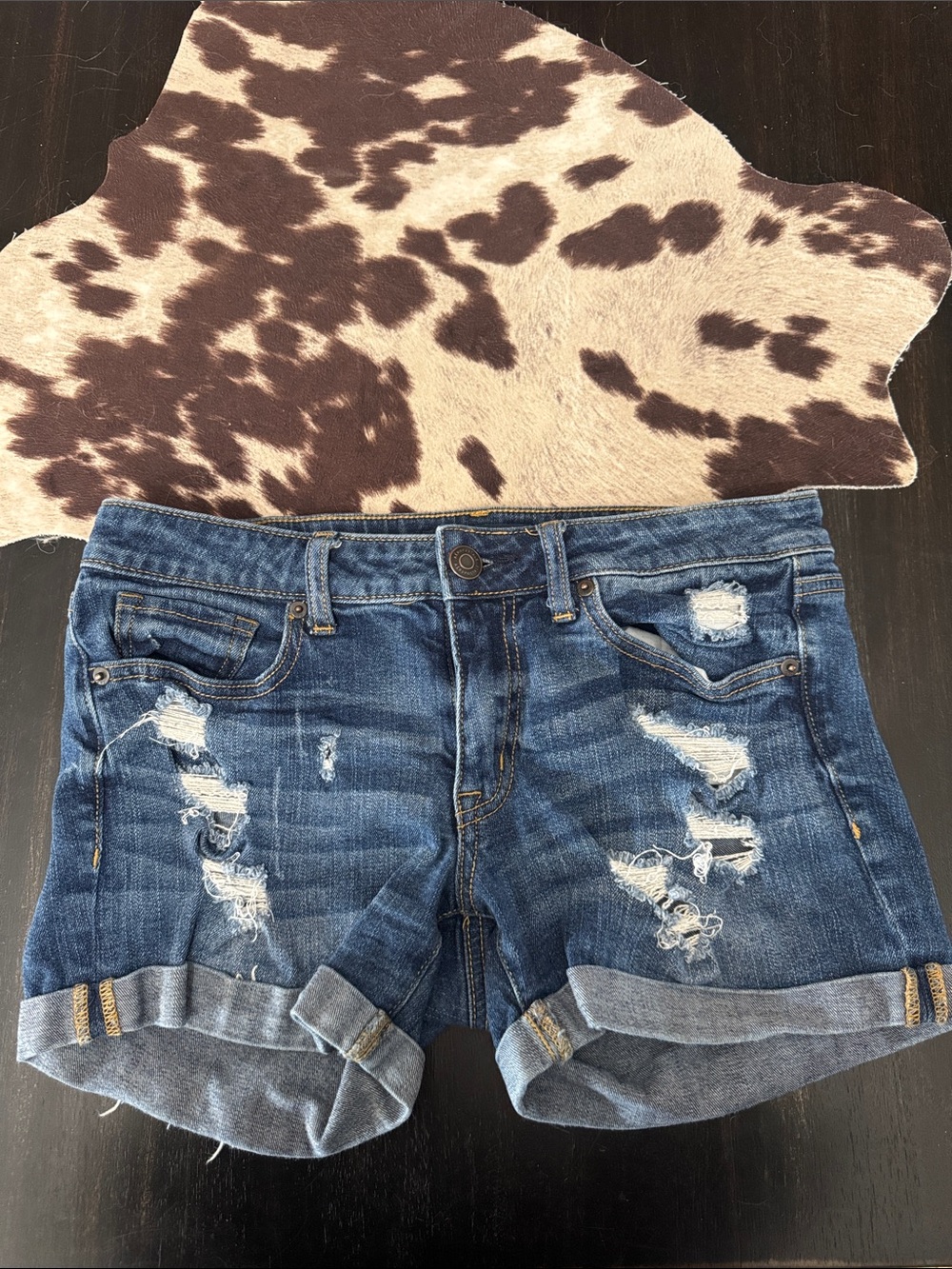 Aeropostale Distressed Rolled Cuff Blue Jean Shorts